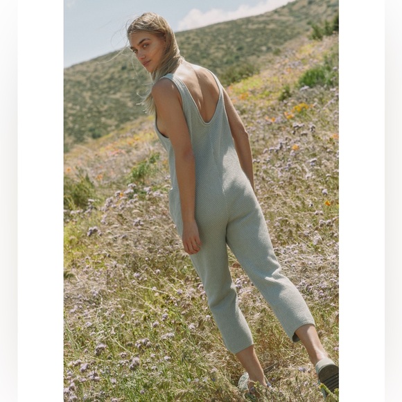 NWT FREE PEOPLE Hailee Sweater Jumpsuit Romper Salt Water Khaki Light Grn - Picture 2 of 5
